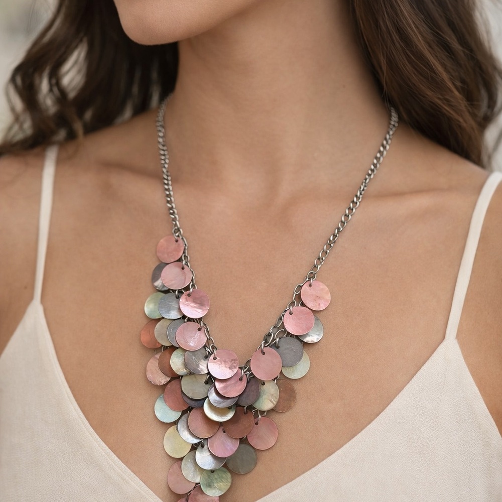 Iridescent Mother of Pearl Shell Disc Necklace